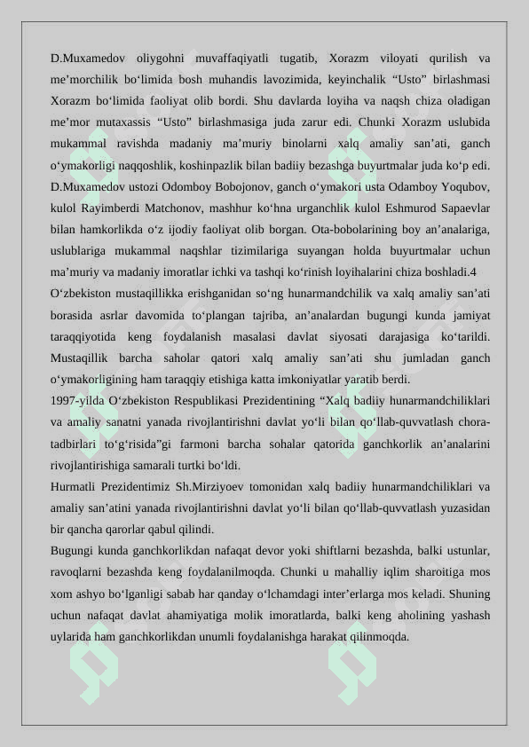 Mustaqillik yillarida ganch o‘ymakorligi san’ati. 7
