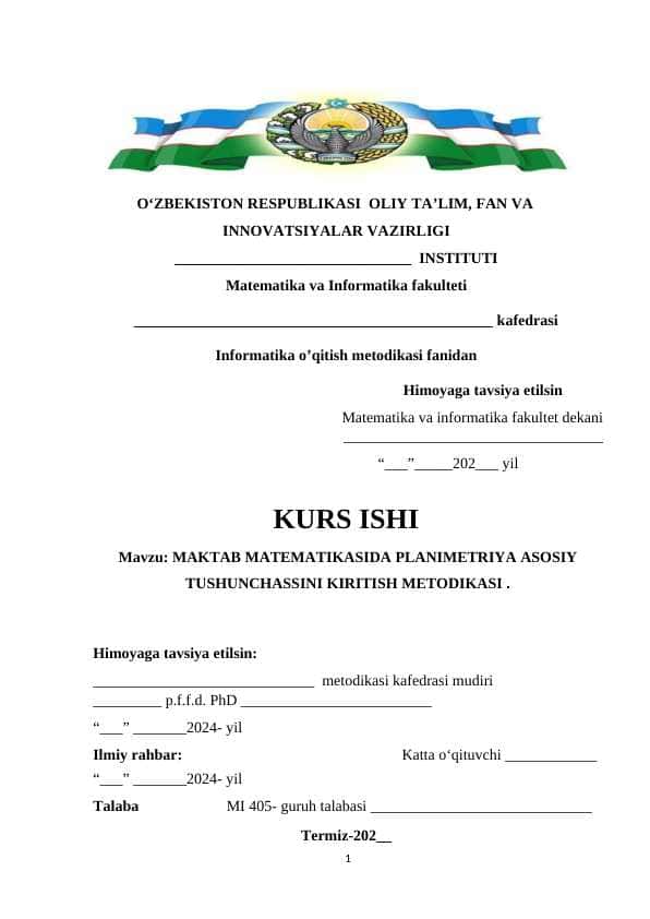 MAKTAB MATEMATIKASIDA PLANIMETRIYA ASOSIY TUSHUNCHASSINI KIRITISH METODIKASI .