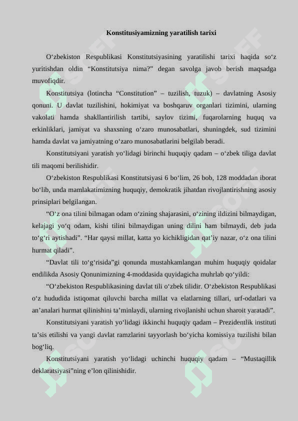 O‘zbekiston Respublikasi Konistitutsiyasining qabul qilinishi va uning tarixiy ahamiyati. 2
