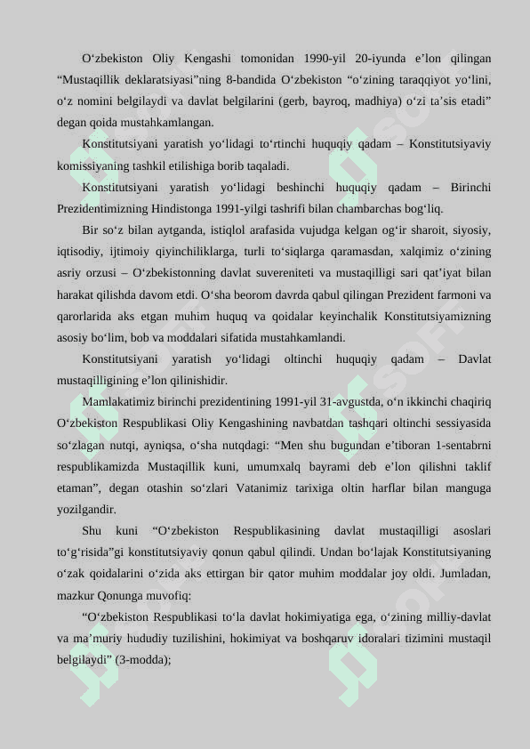 O‘zbekiston Respublikasi Konistitutsiyasining qabul qilinishi va uning tarixiy ahamiyati. 3
