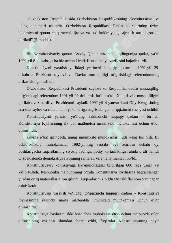 O‘zbekiston Respublikasi Konistitutsiyasining qabul qilinishi va uning tarixiy ahamiyati. 4