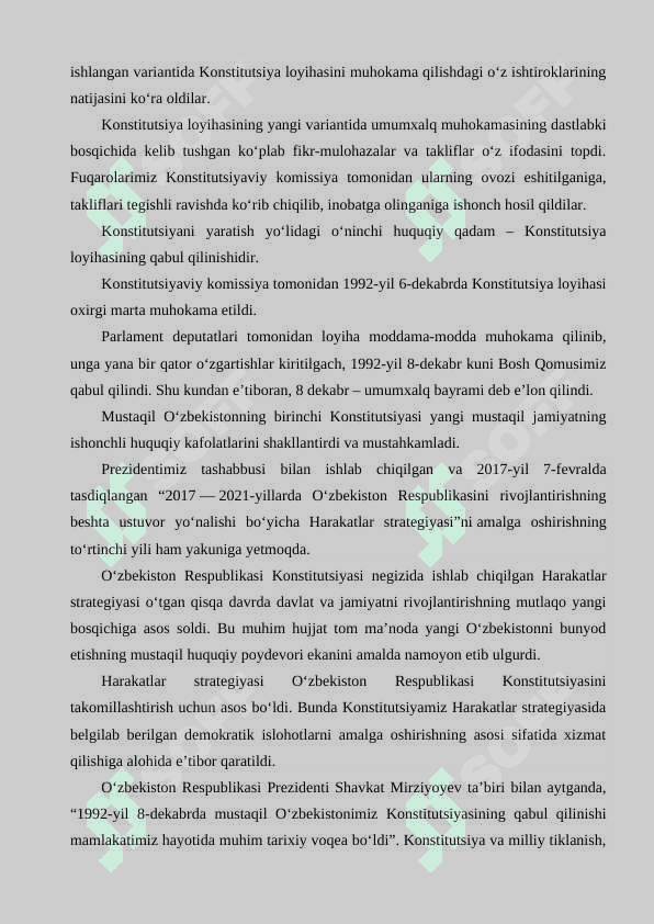 O‘zbekiston Respublikasi Konistitutsiyasining qabul qilinishi va uning tarixiy ahamiyati. 5