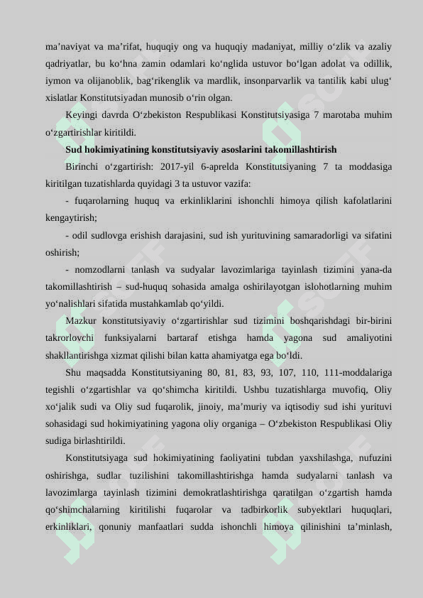 O‘zbekiston Respublikasi Konistitutsiyasining qabul qilinishi va uning tarixiy ahamiyati. 6