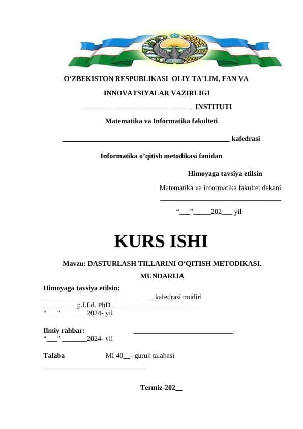 DASTURLASH TILLARINI O‘QITISH METODIKASI. MUNDARIJA
