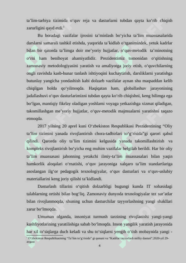 DASTURLASH TILLARINI O‘QITISH METODIKASI. MUNDARIJA 4