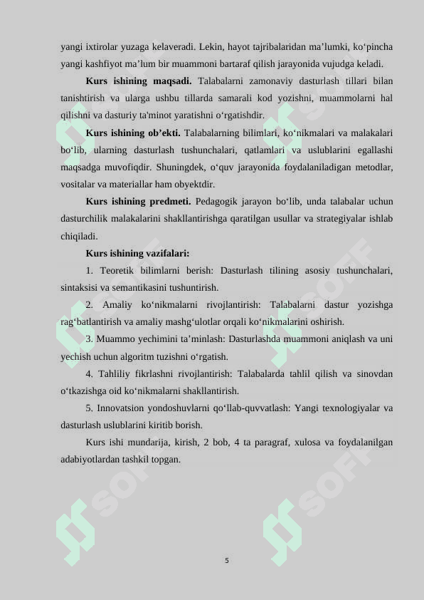 DASTURLASH TILLARINI O‘QITISH METODIKASI. MUNDARIJA 5
