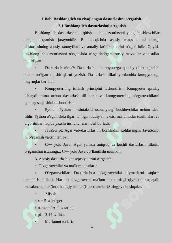 DASTURLASH TILLARINI O‘QITISH METODIKASI. MUNDARIJA 6