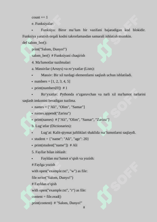 DASTURLASH TILLARINI O‘QITISH METODIKASI. MUNDARIJA 8