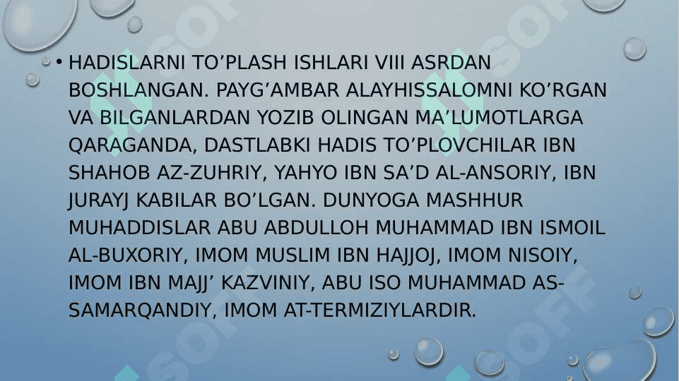 Hadis ilmining paydo bo‘lishi Imom Al-Buxoriy, At-Termiziyning asarlarida pedagogik g‘oyalar 5