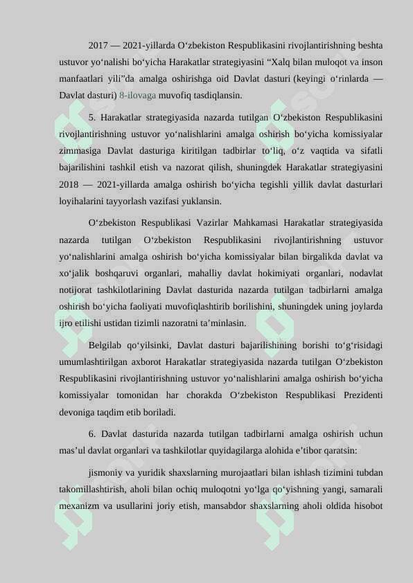 O‘zbekiston Respublikasini yanada rivojlantirish bo‘yicha 2017-2021 yillarga mo‘ljallangan  harakatlar strategiyasi 5