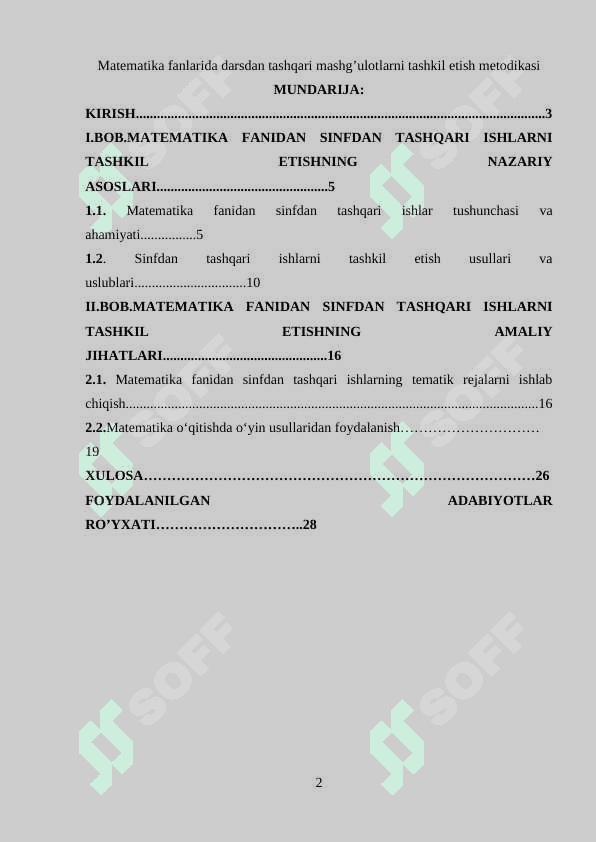 Matematika fanlarida darsdan tashqari mashg’ulotlarni tashkil etish metodikasi 2