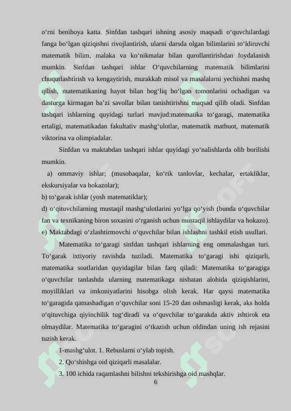 Matematika fanlarida darsdan tashqari mashg’ulotlarni tashkil etish metodikasi 6