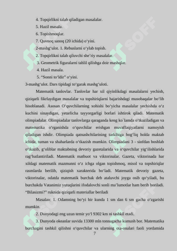 Matematika fanlarida darsdan tashqari mashg’ulotlarni tashkil etish metodikasi 7