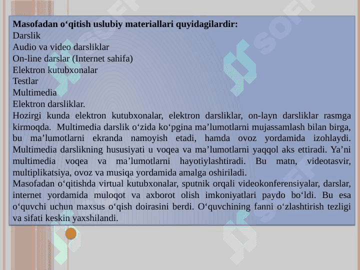 Respublikada masofaviy ta'limning rivojlanishi va bu sohada olib borilgan kompleks chora tadbirlar. 4