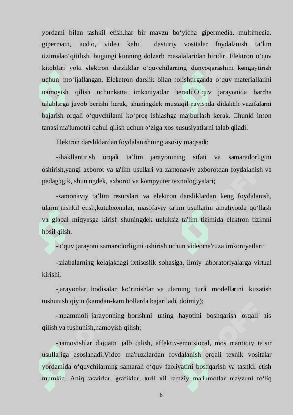 Elektron darsliklar va ularga qo‘yiladigan talablar. 6