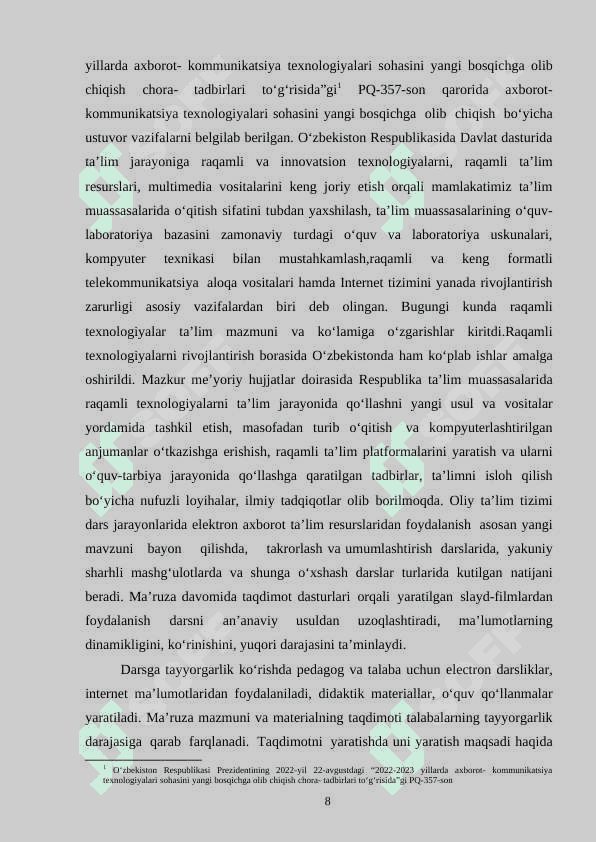 Elektron darsliklar va ularga qo‘yiladigan talablar. 8