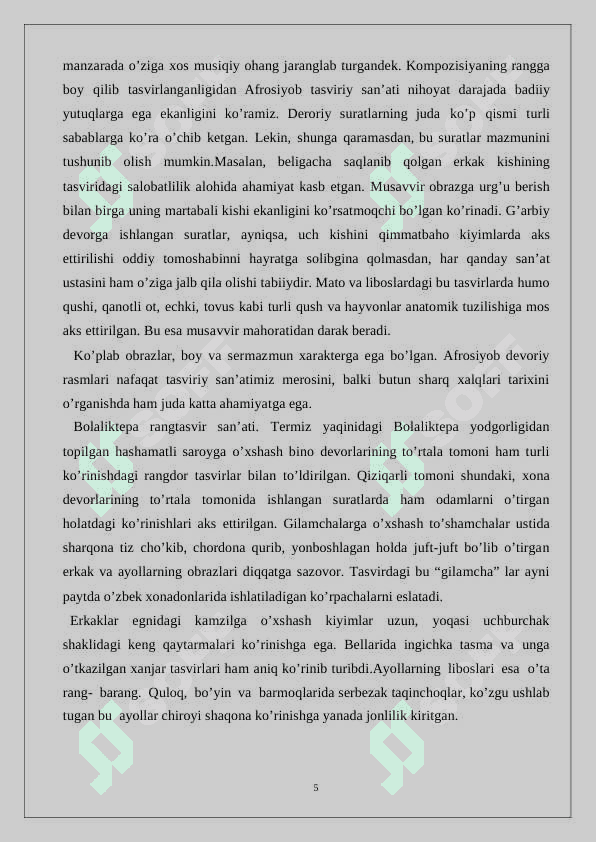 XIX asr ikkinchi yarmi XX asrda O‘zbekistonda me’morchilik, tasviriy san’at miniatyura va amaliy san’at. 5