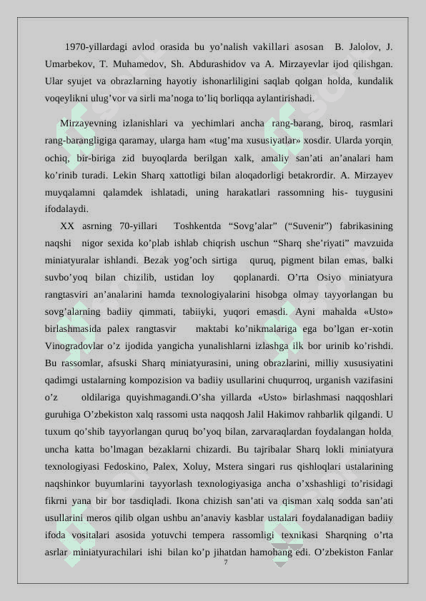 XIX asr ikkinchi yarmi XX asrda O‘zbekistonda me’morchilik, tasviriy san’at miniatyura va amaliy san’at. 7