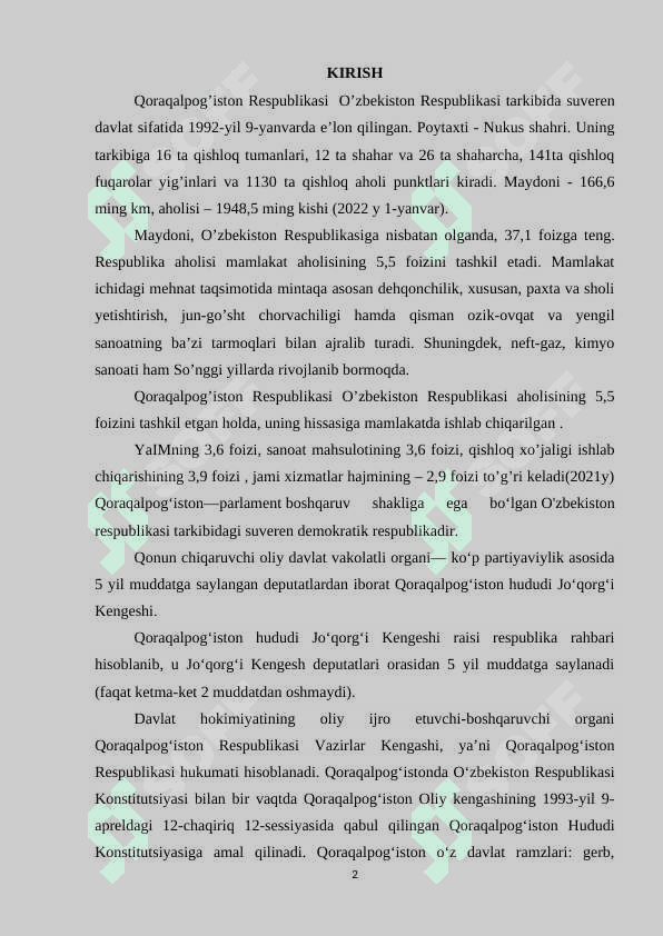 Qoraqalpog`istonning iqtisodiy-geografik tavsifi. kurs ishi 2