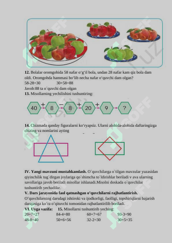 1-sinf Matematika Xossalariga asosan narsalar to‘plamini bir nechta to‘plamlarga ajratish  dars ishlanma 2