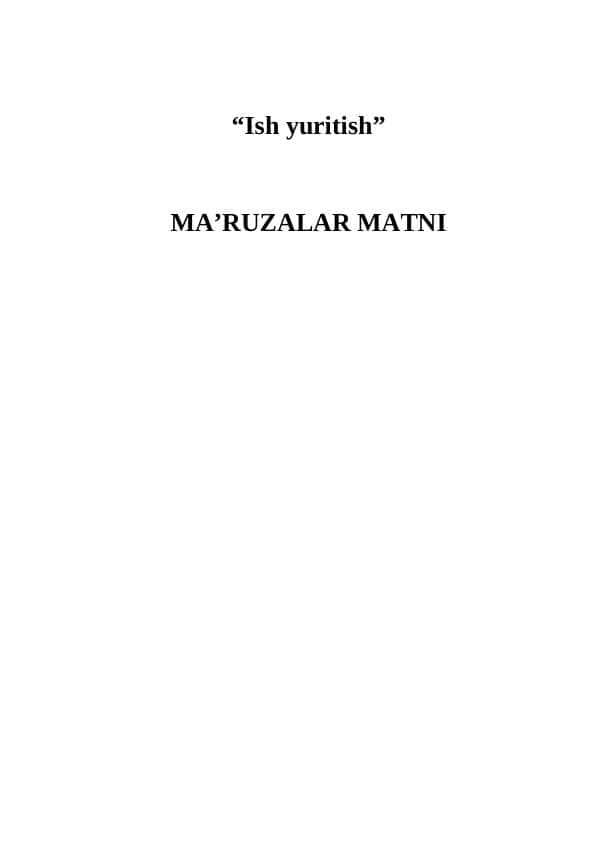 Ish yuritish HUJJATCHILIKNI RIVOJLANISHI