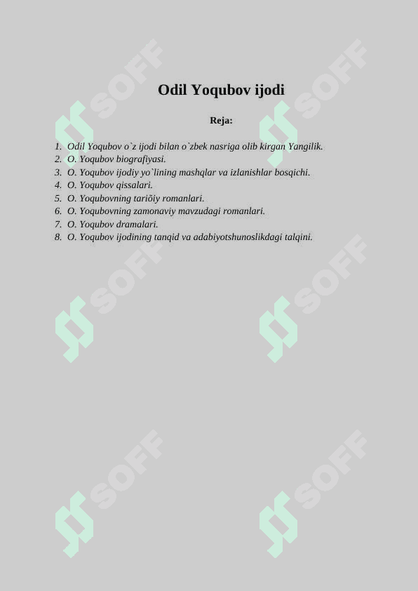 Odil Yoqubov ijodi 2