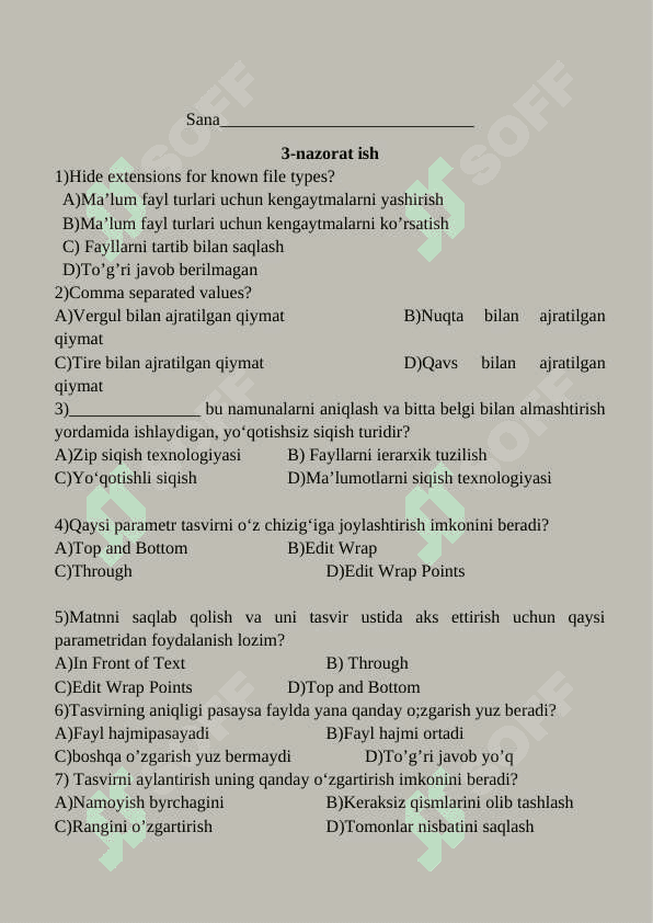 9-sinf Informatika nazorat ishi savollari 8