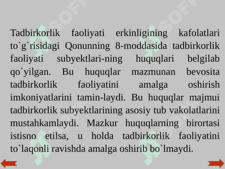 Tadbirkorlik subyektlarining huquq va majburiyatlari 7