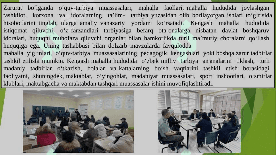 Maktab, oila va mahalla bilan hamkorlikda olib boriladigan ijtimoiy hamkorlik faoliyati 8