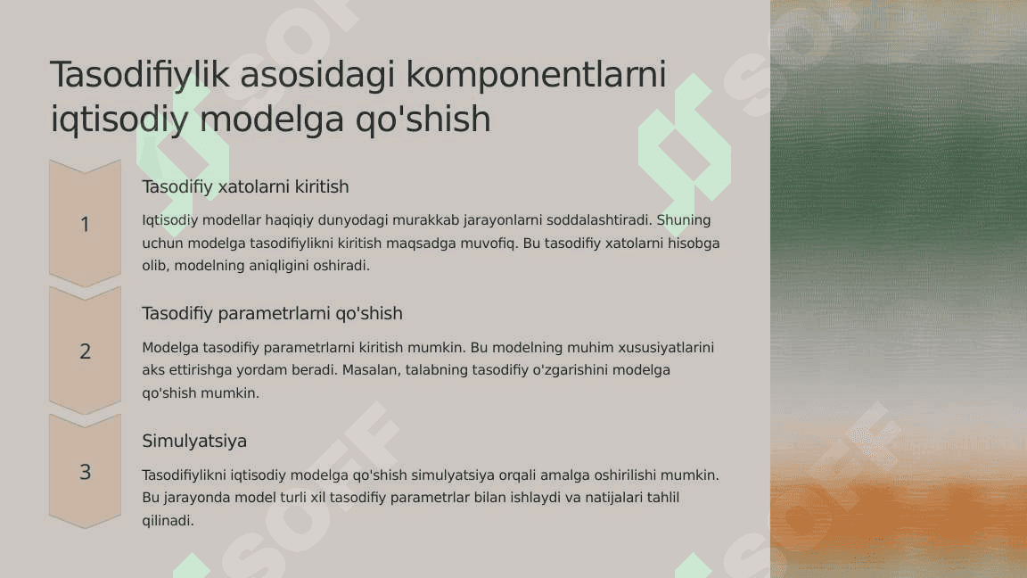 Iqtisodiy modelga tasodifiy komponentni kiritish .Statistik usullar Tasodifiy miqdor tusunchasi 3