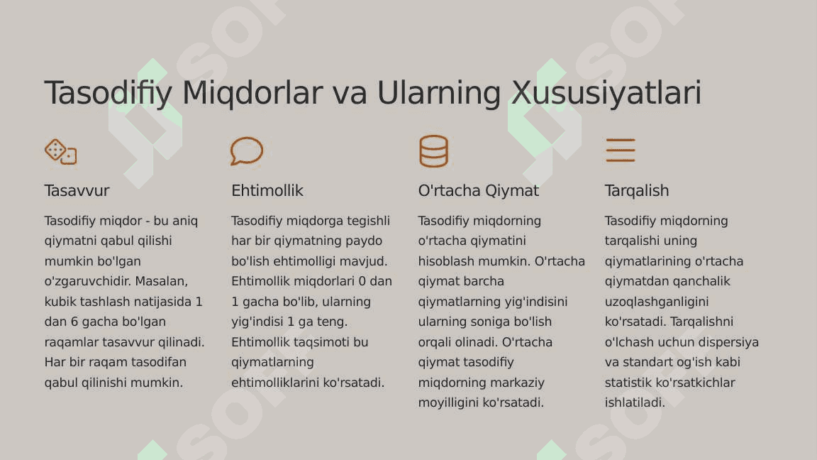 Iqtisodiy modelga tasodifiy komponentni kiritish .Statistik usullar Tasodifiy miqdor tusunchasi 4