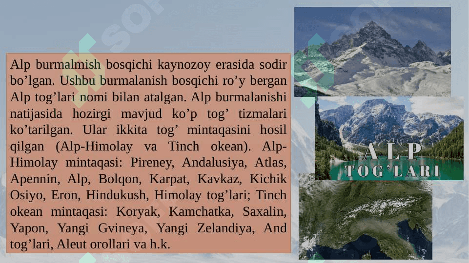 YER YUZASINING ASOSIY RELYEF SHAKLLARI. GIDROSFERA 8
