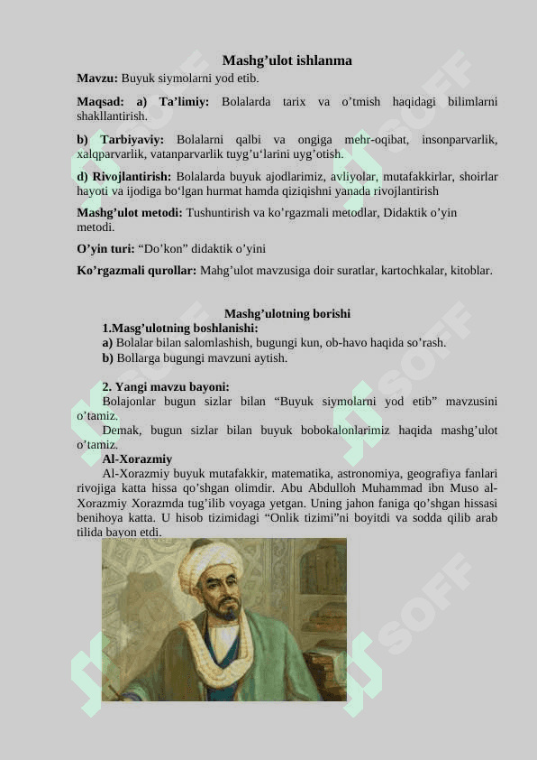 "Buyuk siymolar" mavzusida Mashg'ulot ishlanmasi 2