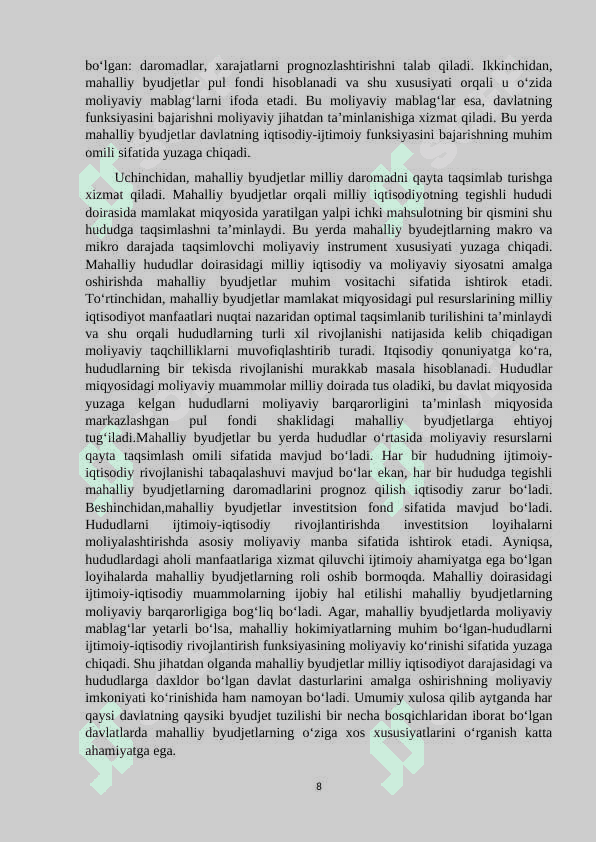Mahalliy byudjetlarning daromad va xarajatlarini tartibga solish 8