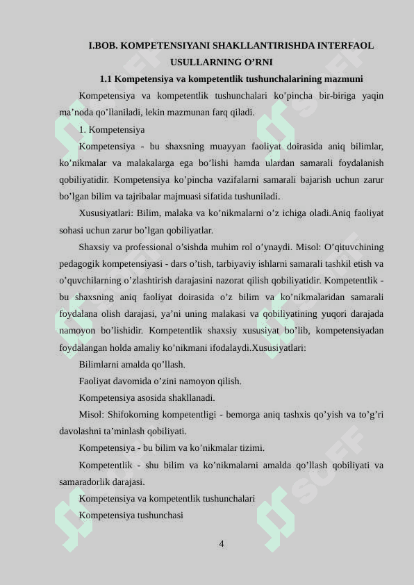 Umumiy o’rta ta’lim jarayoni va o’quvchilarning kompetensiyalarini shakllantirishga qaratilgan pedagogik faoliyat 4