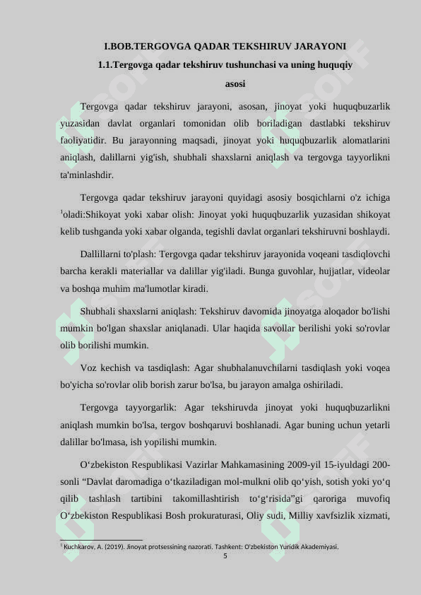 TERGOVGA QADAR TEKSHIRUV, SURISHTIRUV VA DASTLABKI TERGOV ORGANLARINING QONUNLARNING IJRO ETILISHI USTIDAN NAZORAT 5