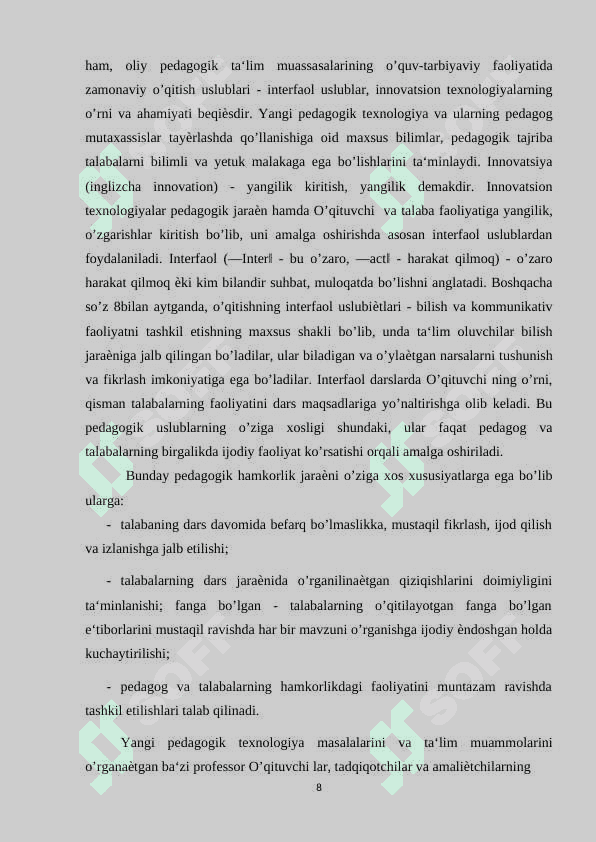 JISMONIY TARBIYA O’QITUVCHISINING INNOVATSIONVA PEDAGOGIK FAOLIYATI 8