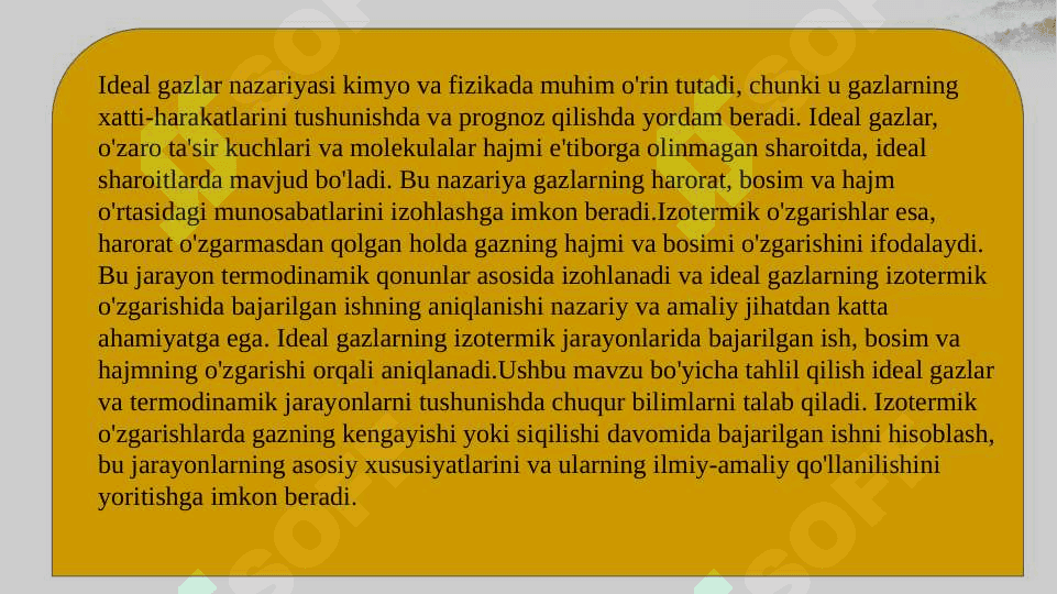 Ideal gaz hajmining izotermik o'zgarishida bajarilgan ish 3