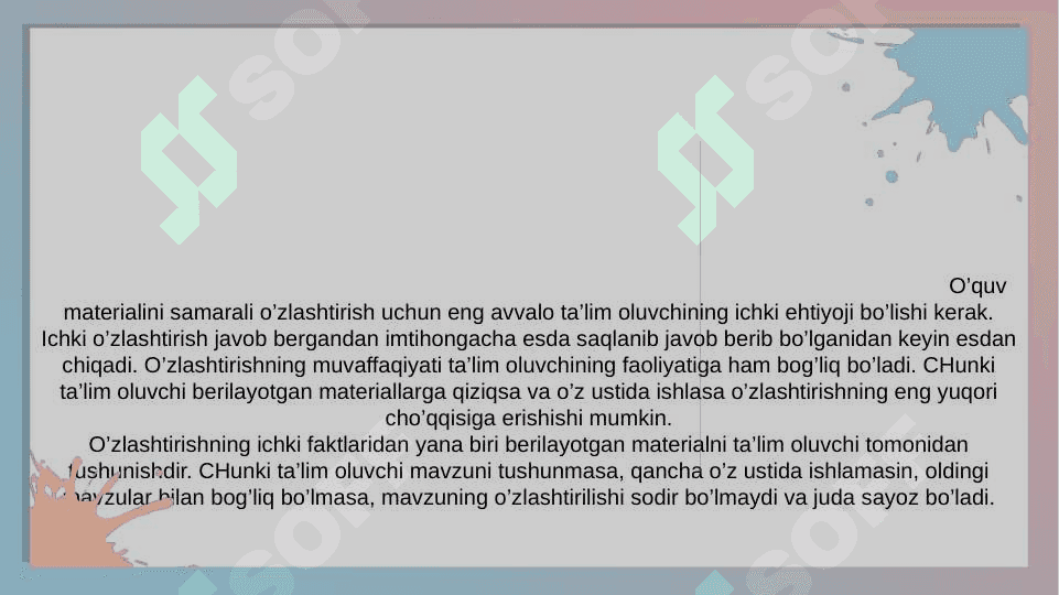 O‘quv materialini eslab qolish shartlari 4