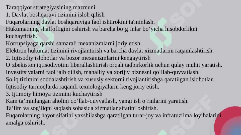 Yangi Òzbekistonning taraqqiyot strategiyasining mazmun mohiyati va ustuvor yo'nalishlari 7