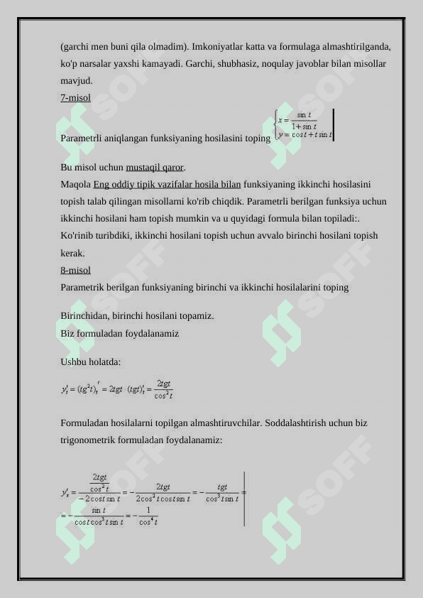 Parametrik korinishda berilgan funksiyalarni tekshirish 5