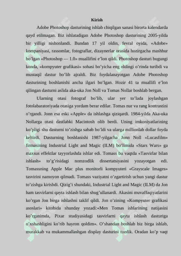 ADOBE PHOTOSHOP DASTURINI KOMPYUTERGA O’RNATISH VA DASTUR USKUNALAR PANELI HAQDA  MA’LUMOT 2