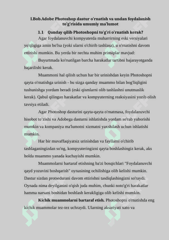 ADOBE PHOTOSHOP DASTURINI KOMPYUTERGA O’RNATISH VA DASTUR USKUNALAR PANELI HAQDA  MA’LUMOT 4