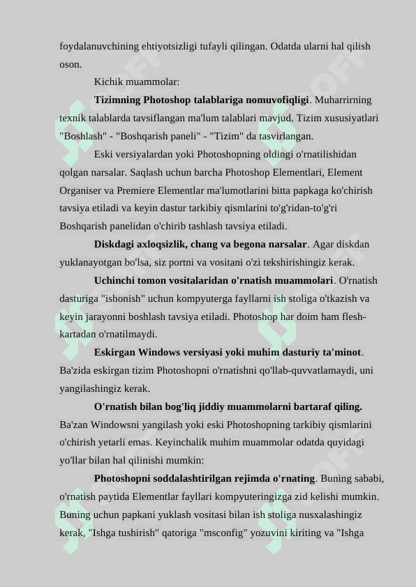 ADOBE PHOTOSHOP DASTURINI KOMPYUTERGA O’RNATISH VA DASTUR USKUNALAR PANELI HAQDA  MA’LUMOT 5