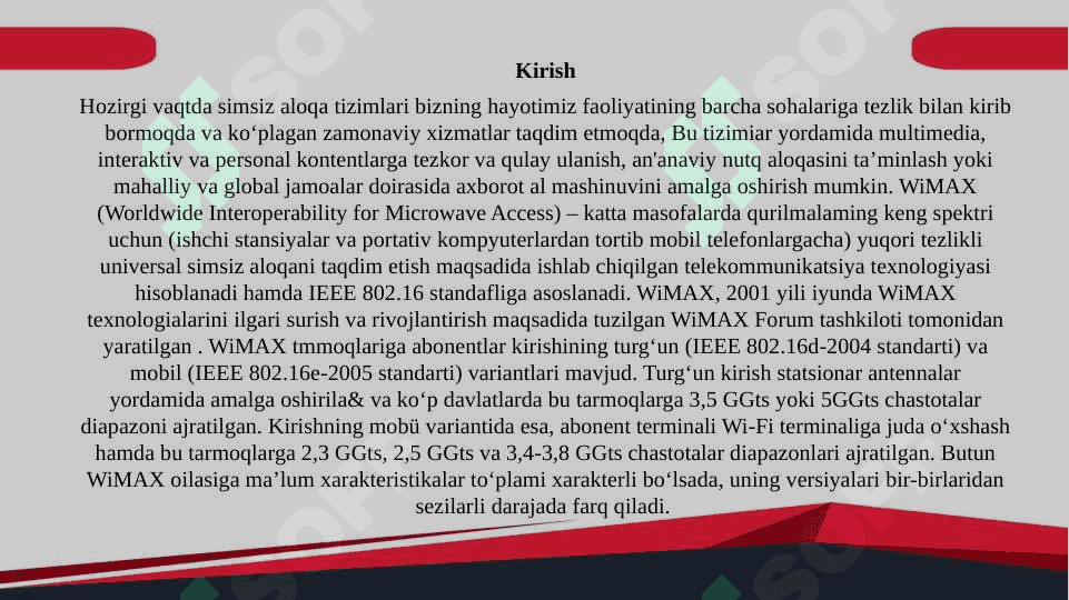 WIMAX tizimida qoʻllaniladigan texnalogiya 2