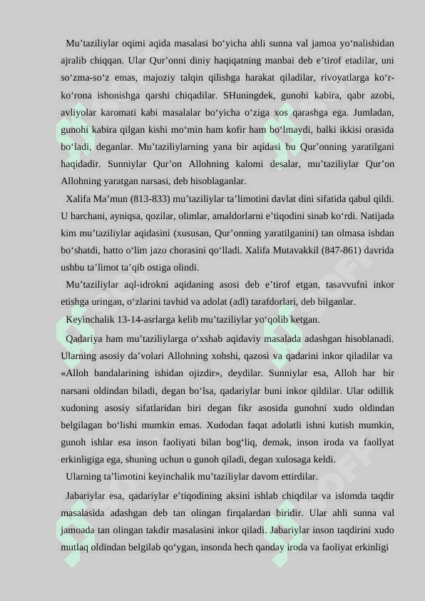 Islоmda Sunniylik, Shialik , Xorijiylik yo‘nalishlari paydo bo‘lishi va qarashlari. 5