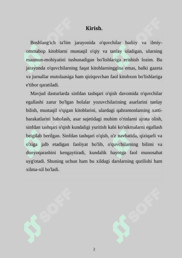 Sinfdan tashqari boshlang'ich darslarni tashkil etish 2