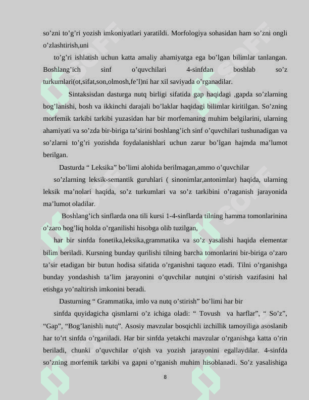 4-sinf ona tili va o’qish savodxonligi darslarida masal oʻtishda innovatsion pedagogik texnologiyalardan foydalanish metodikasi. 8