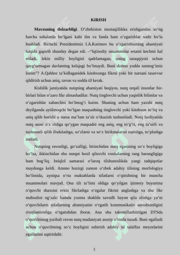3-sinf ona tili va o’qish savodxonligi darslarida “Sifat” so’z turkumini o’rgatish metodikasi. 3