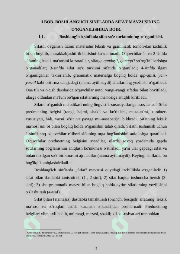 3-sinf ona tili va o’qish savodxonligi darslarida “Sifat” so’z turkumini o’rgatish metodikasi. 5